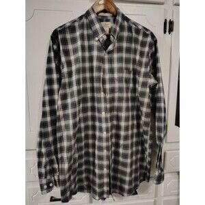 LL Bean Traditional LS Mini Tartan Plaid Button Down Shirt Men L Navy Blue Green